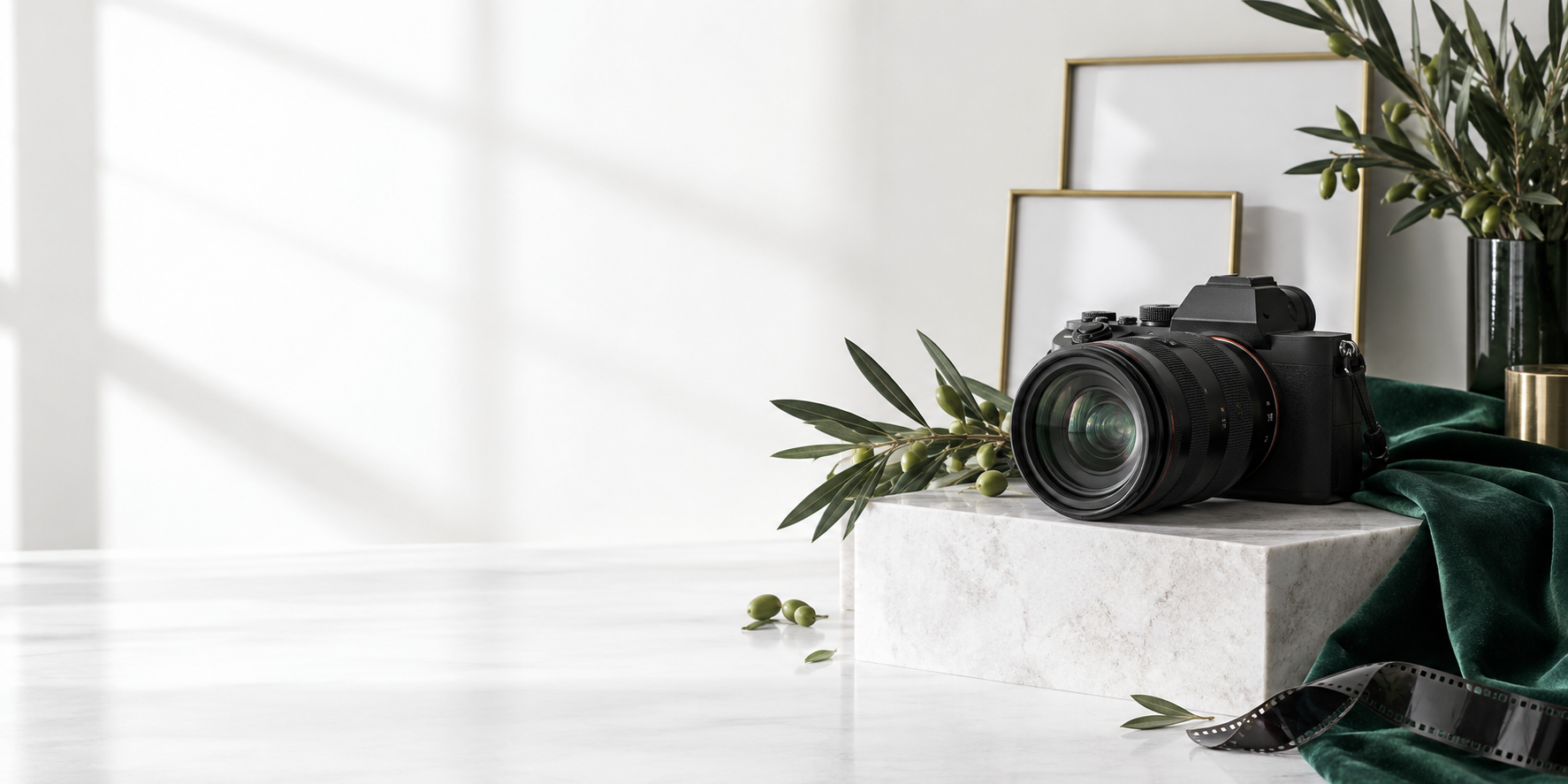 Professional camera and creative studio still life